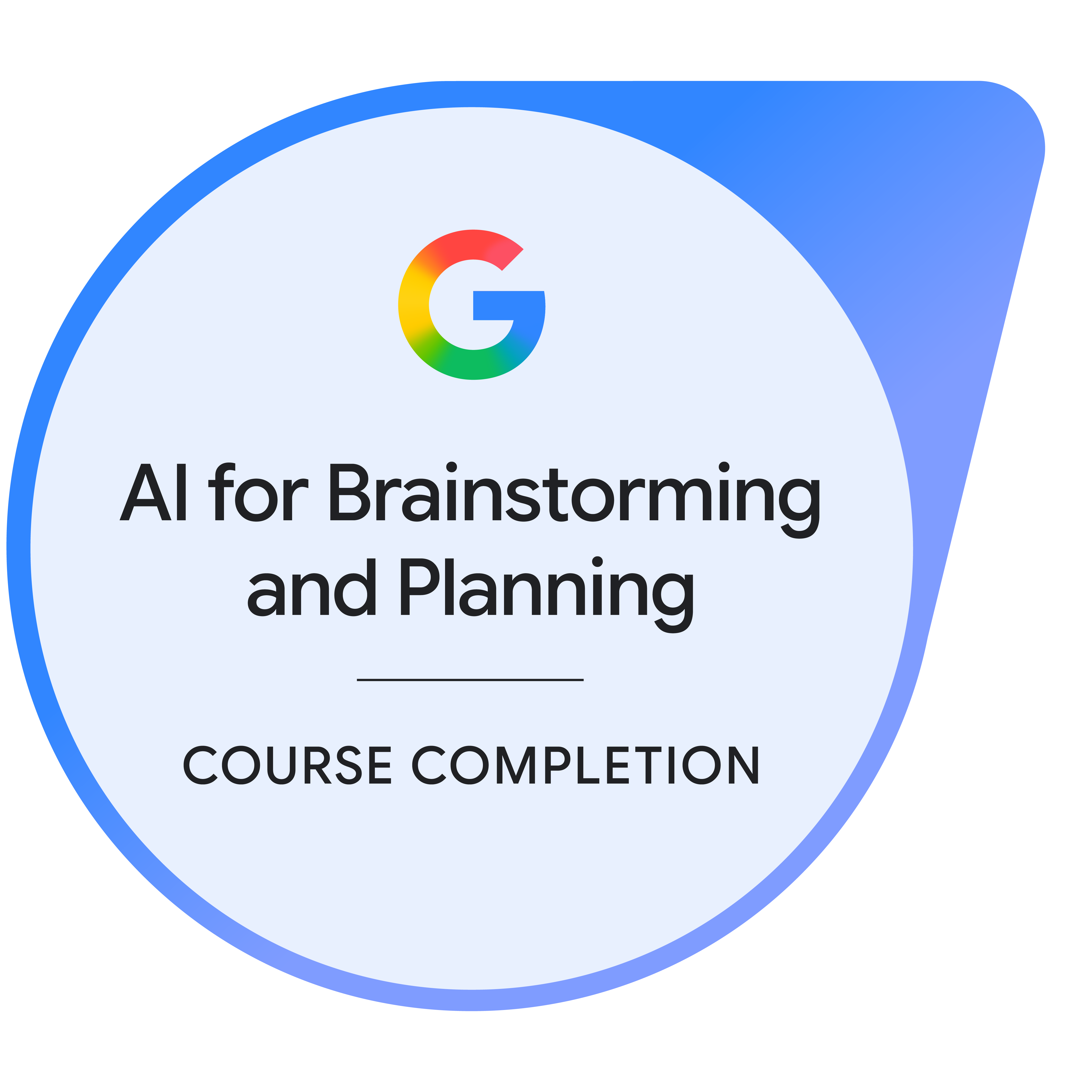 Google AI for Brainstorming and Planning course completion badge
