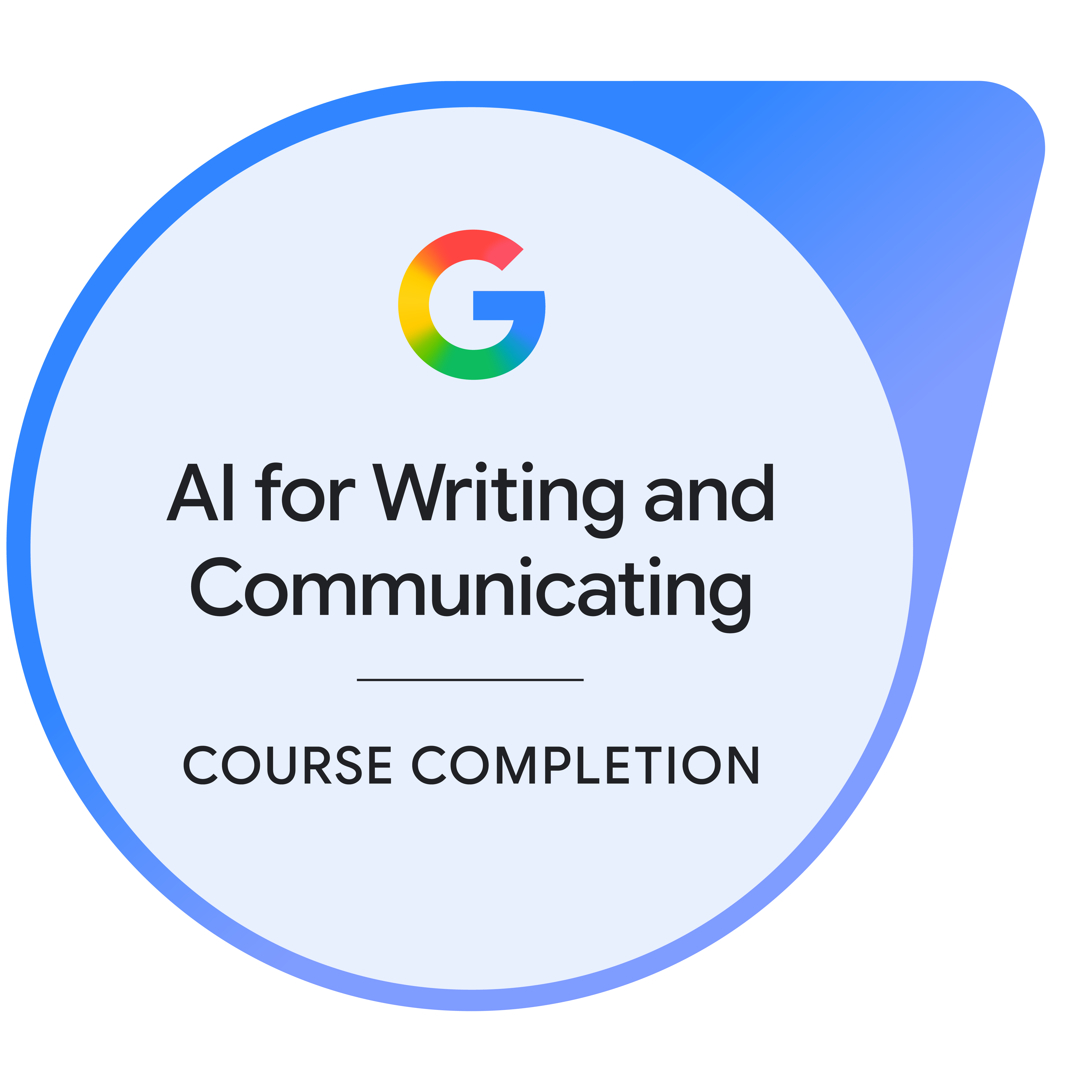 Google AI for Writing and Communicating course completion badge